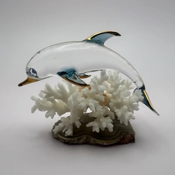 Handcrafted Glass Dolphin Figurine on Coral Base | Artisan Art Fair Find - Picture 1 of 9
